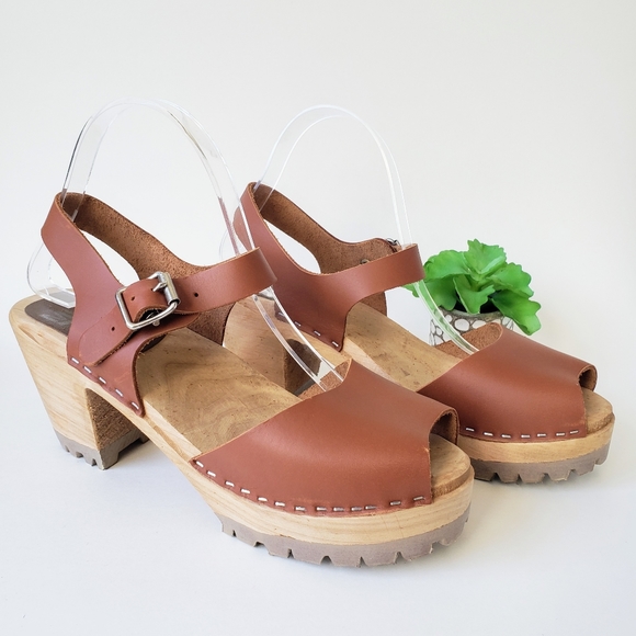 MIA Greta Swedish Clog Free People Size 38 & 40 Luggage Brown Leather Peep Toe - Picture 4 of 13